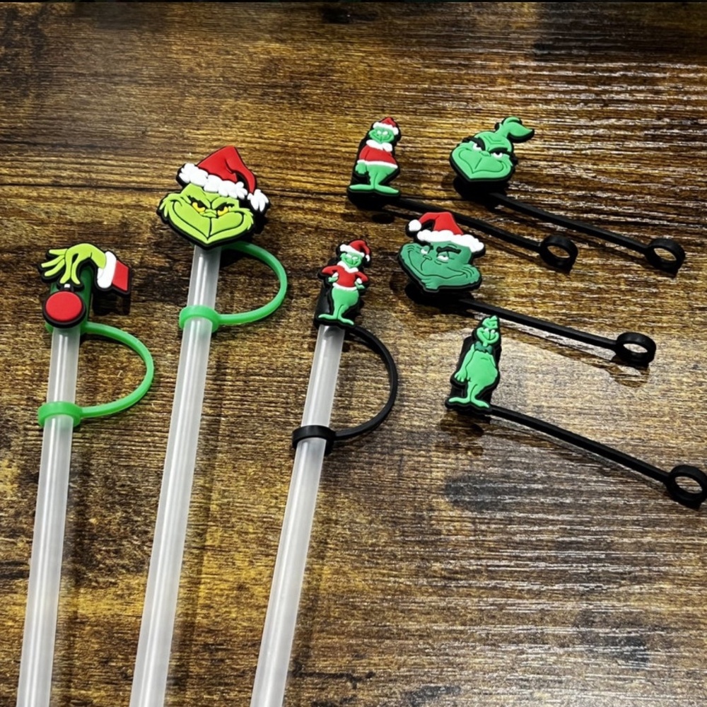 7pc Reusable Grinch Christmas Silicone Stanley Straw Toppers